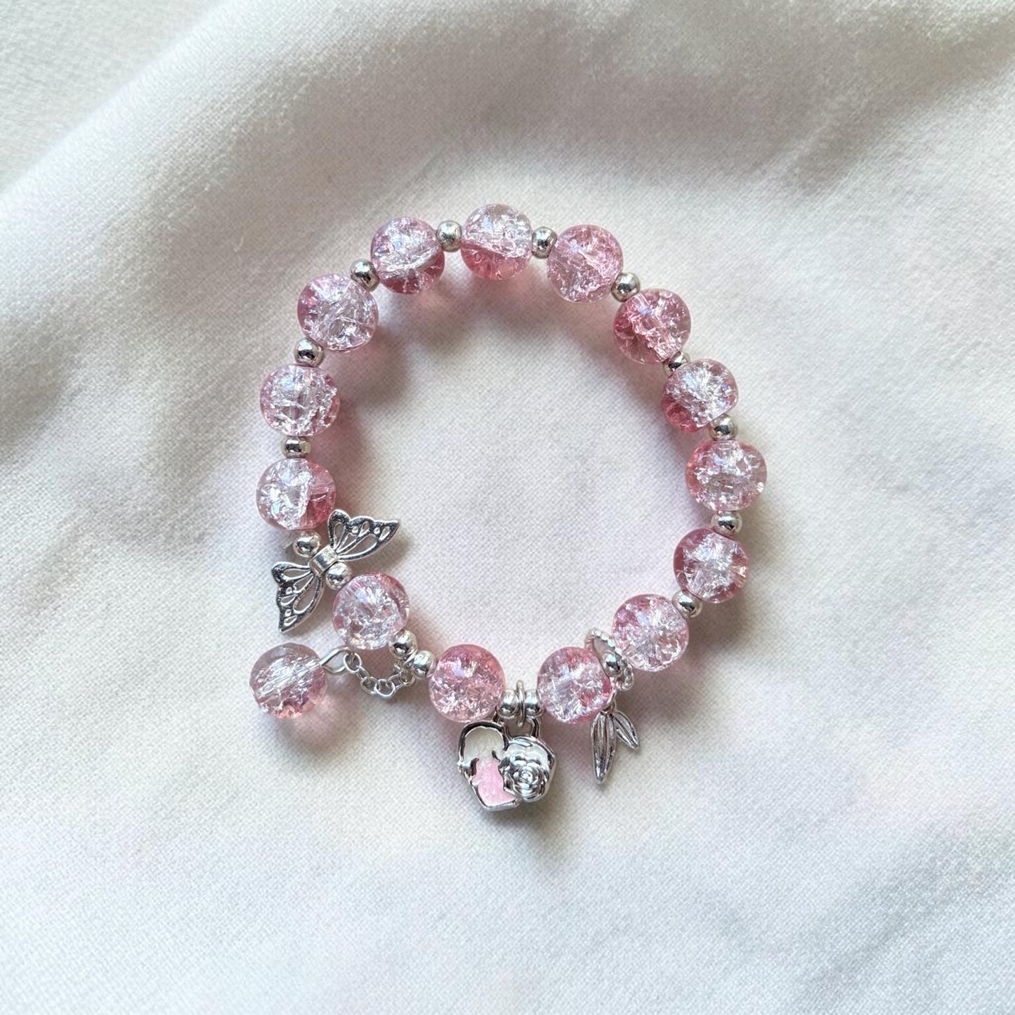 Crystal Pink Butterfly Heart Bracelet