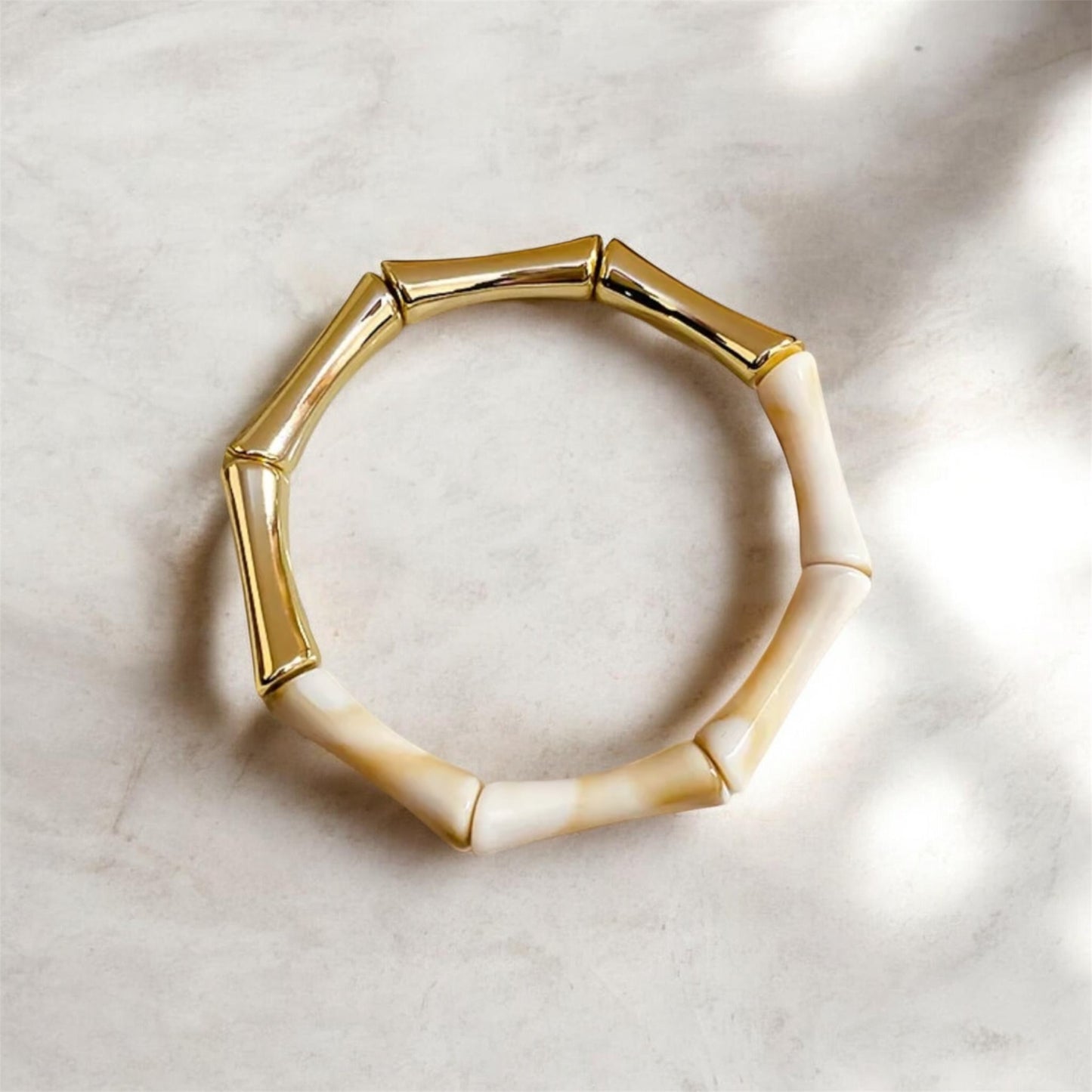 Dual Cream Gold Bamboo Bracelet