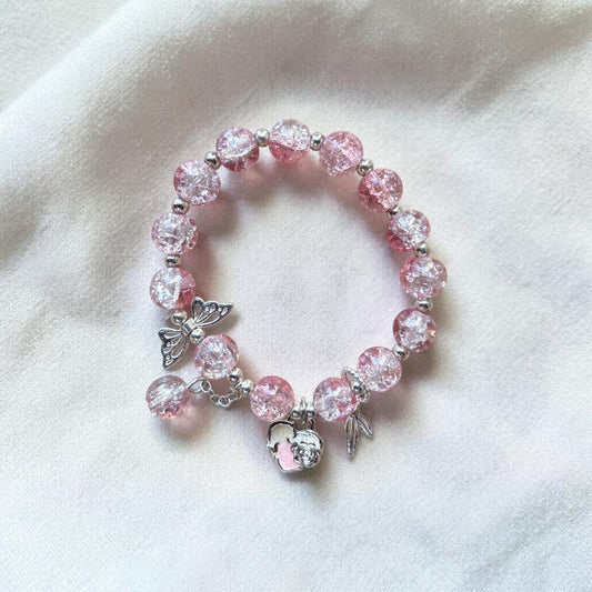 Crystal Pink Butterfly Heart Bracelet