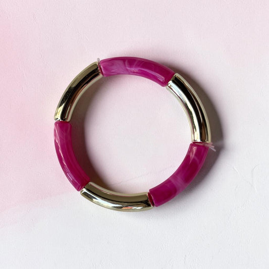Retro Thin Bright Pink Resin Bracelet