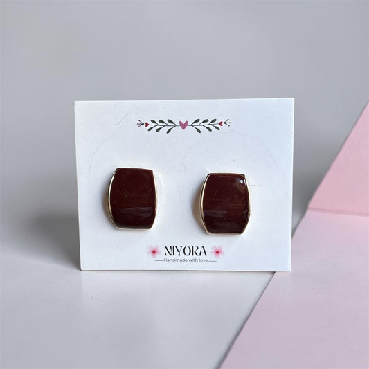 Burgundy Gold-Trim Square Studs