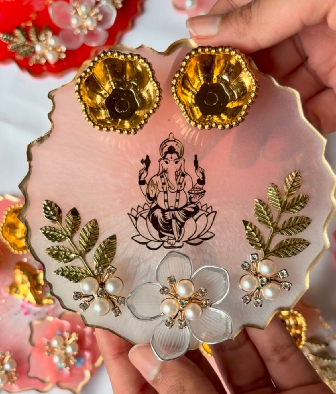 Pink Ganpatiji Floral Thali